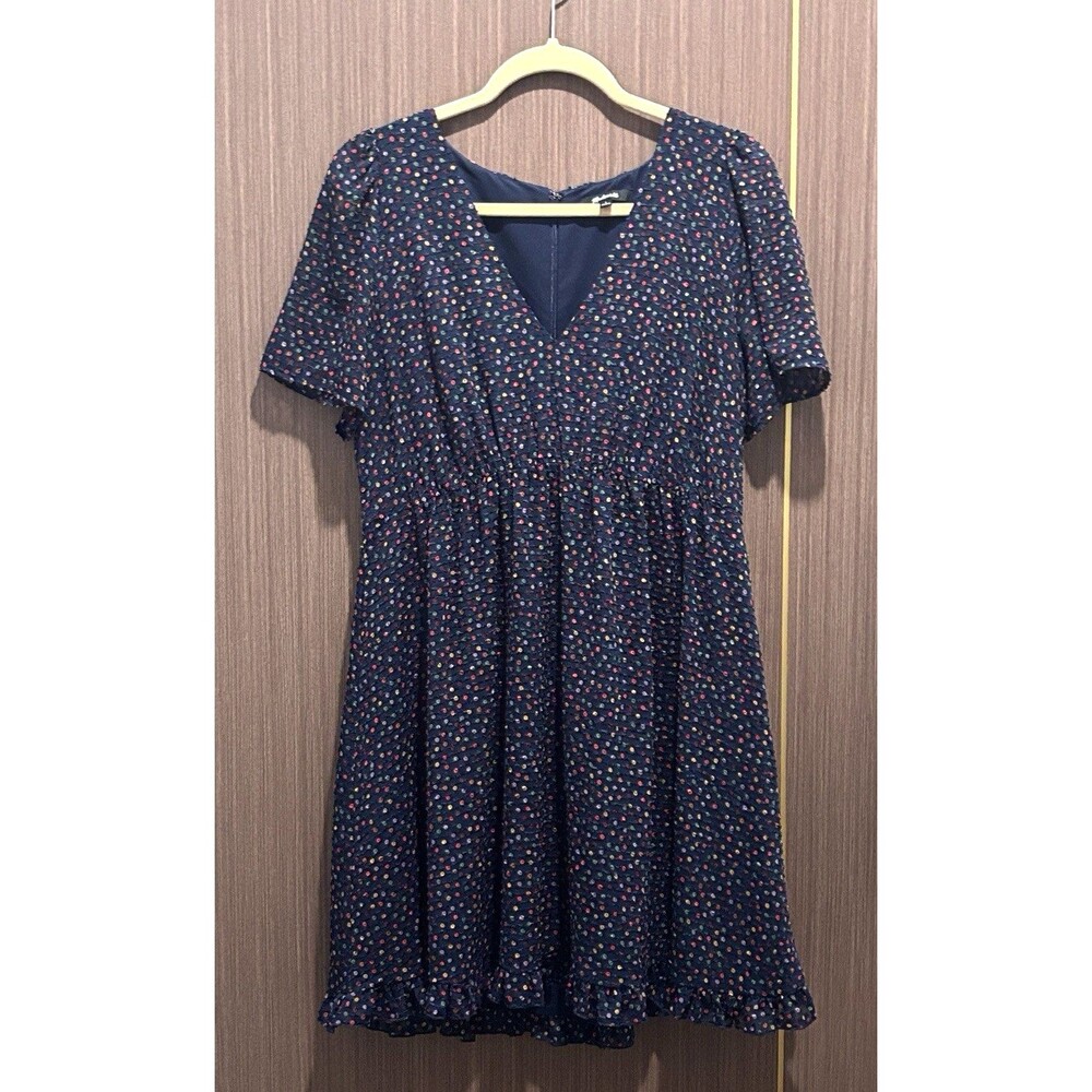 Madewell Dress Size 6 Blue Polka Dot Mini Ruffle Hem - Picture 2 of 12